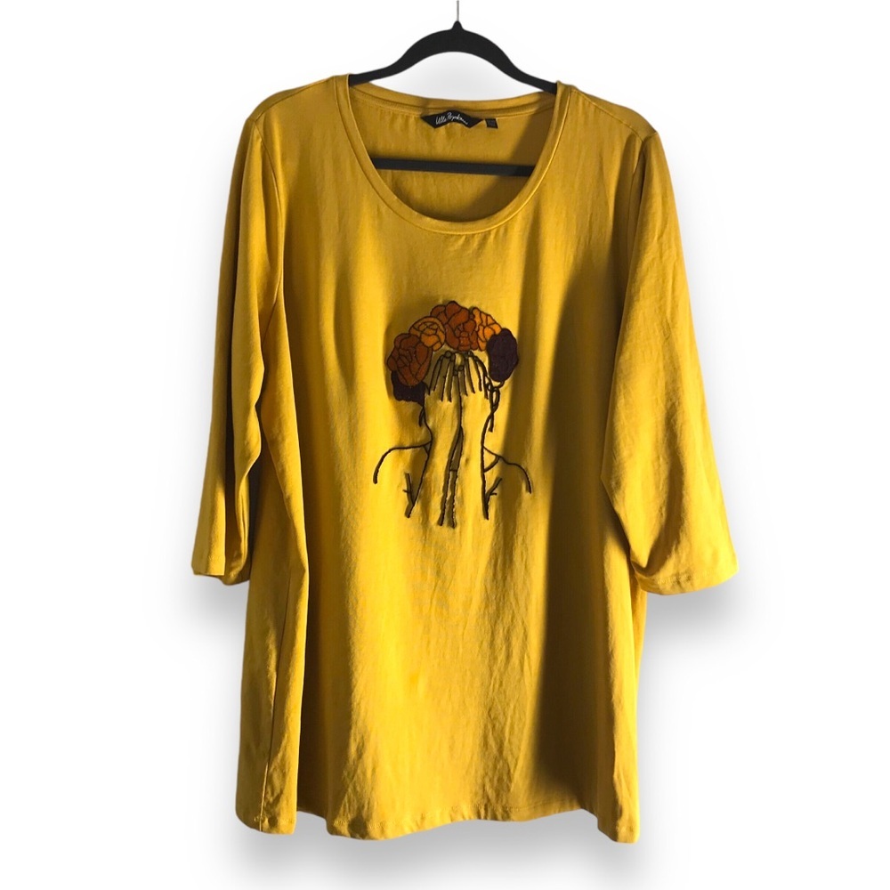 Ulla Popken Size US 16/18 Yellow Tunic Artsy Floral‎ Feminine Romantic Flowy
